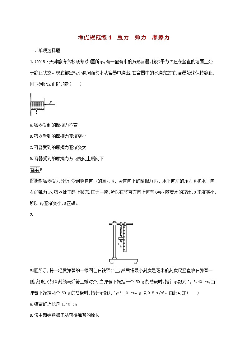 高考物理一轮复习考点规范练04《重力弹力摩擦力》(含详解)第1页