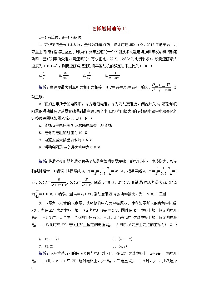 高考物理二轮专项复习选择题提速练11 (含详解)第1页