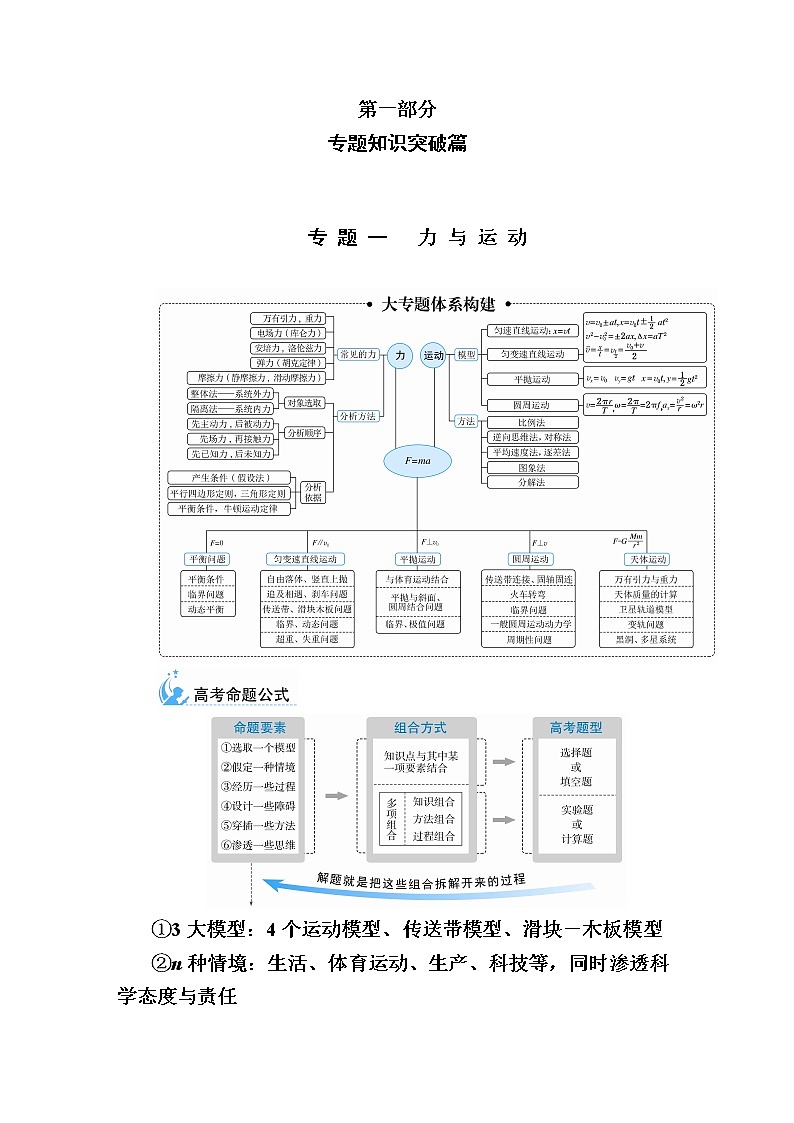 2021届高考物理二轮复习专题一　力与运动第1页