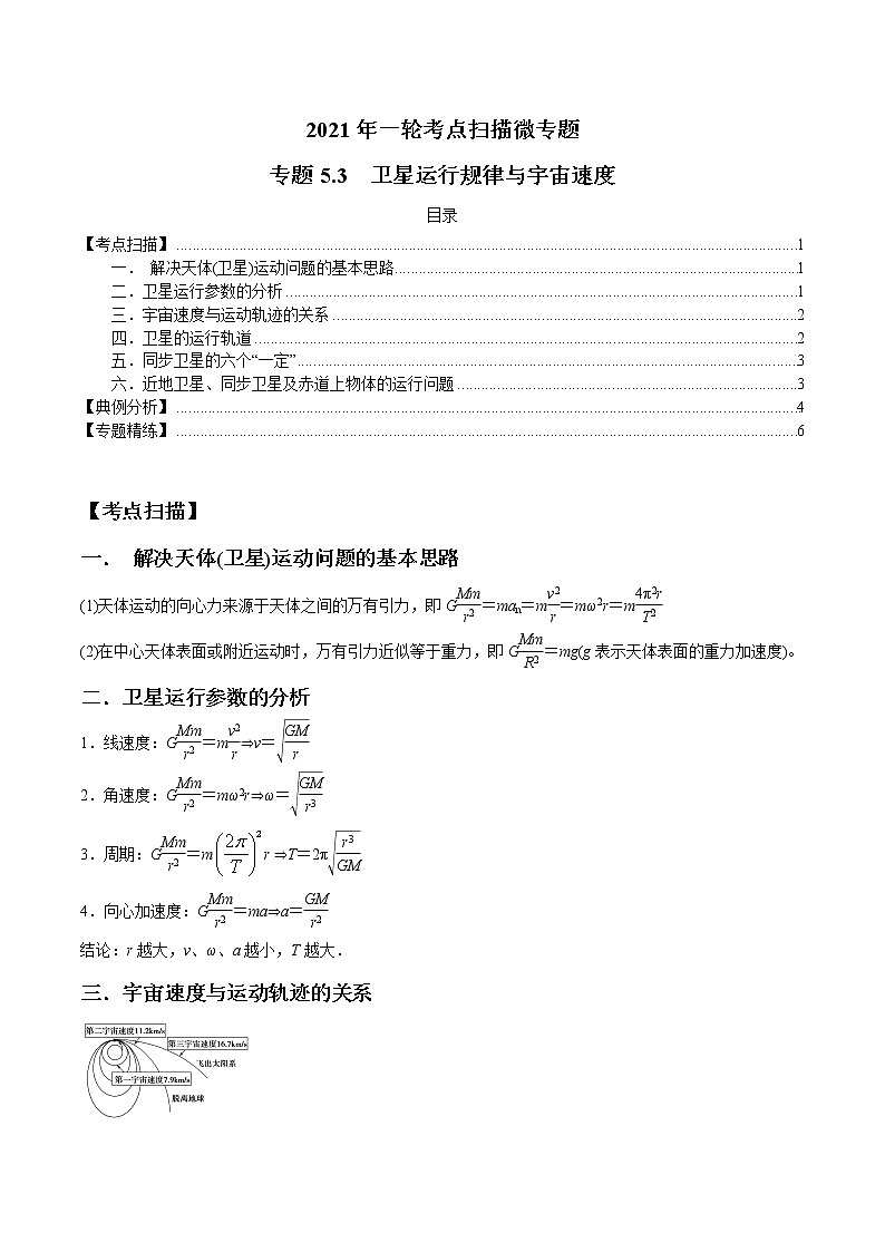 专题5.3 卫星运行规律与宇宙速度-2021年高考物理一轮复习考点扫描学案01