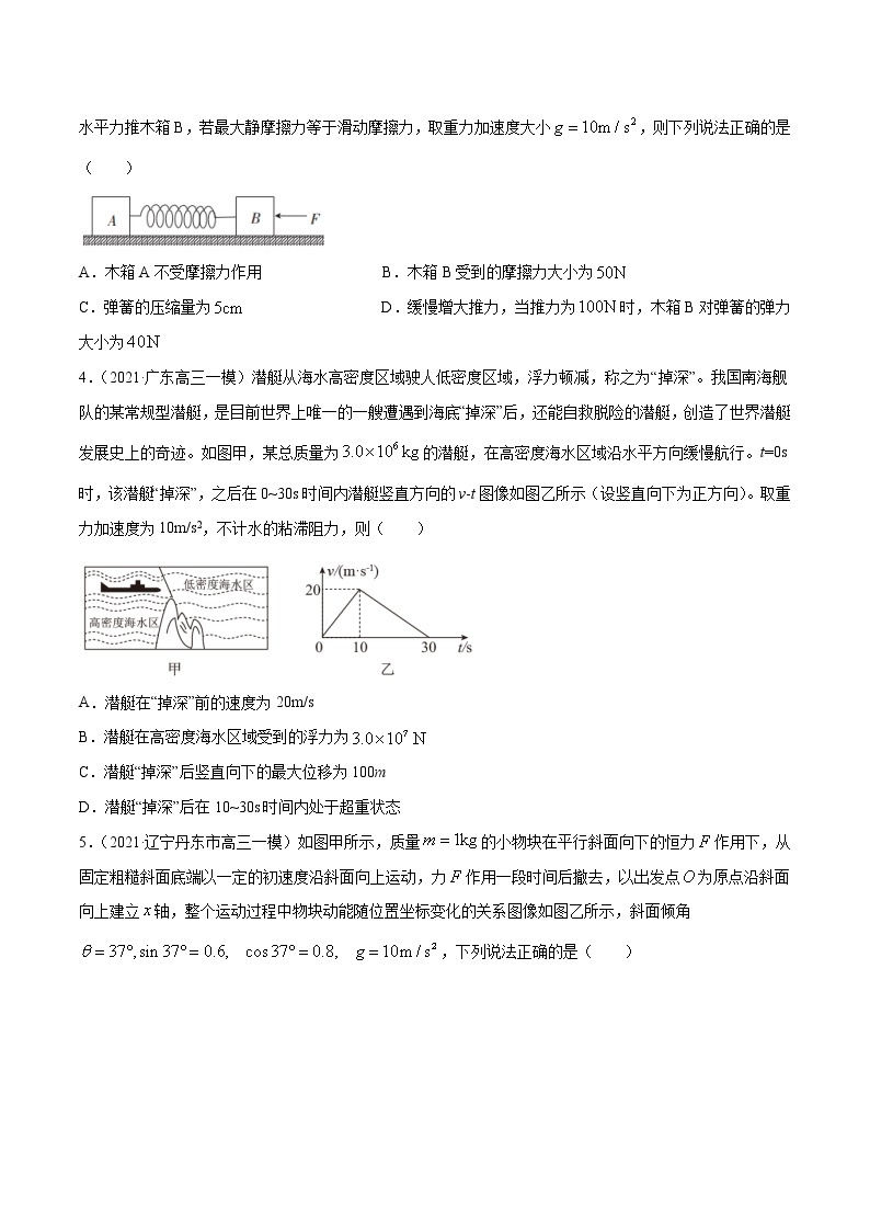 专题03  牛顿运动定律-2021年新高考物理模拟题分项汇编02