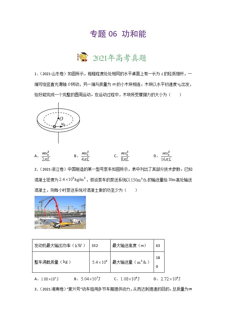 三年高考（2019-2021）物理试题分项汇编专题06功和能学生版第1页