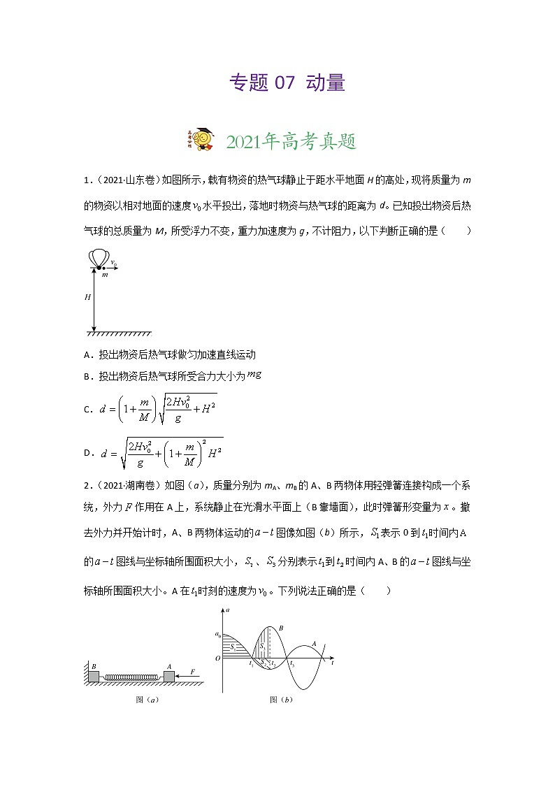 三年高考（2019-2021）物理试题分项汇编专题07动量学生版第1页