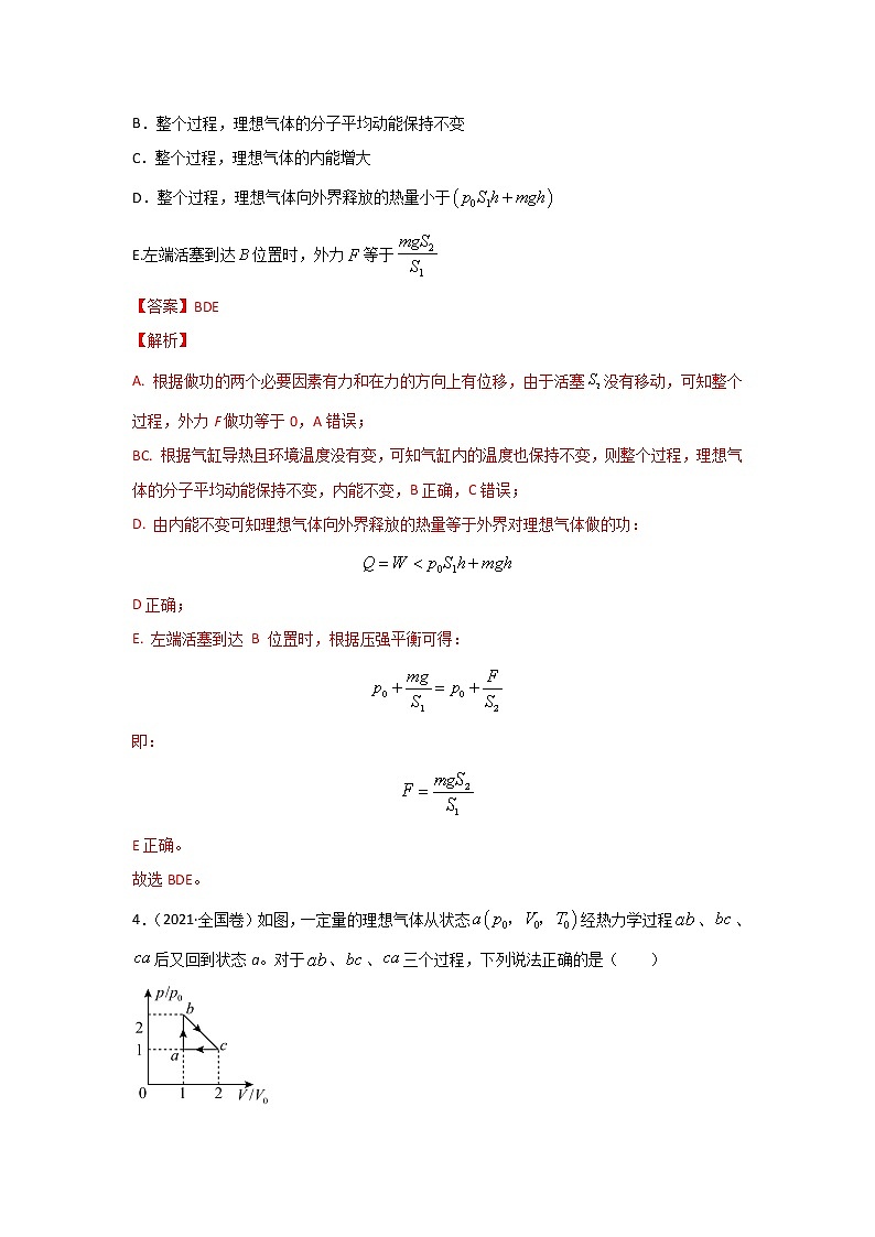 三年高考（2019-2021）物理试题分项汇编专题13热学含答案03
