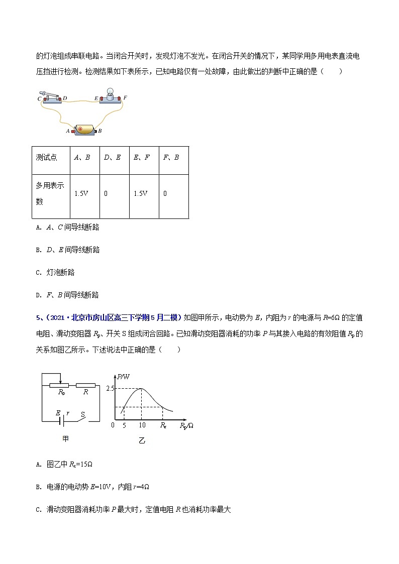 专题16 恒定电流-2021年高考高三下学期5月模拟物理试题汇编（原卷版）第3页