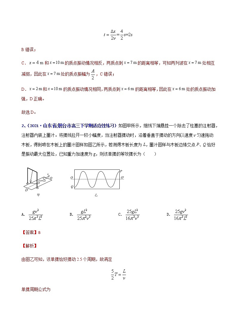 专题32 机械振动机械波（一）-2021年高考高三下学期5月模拟物理试题汇编02