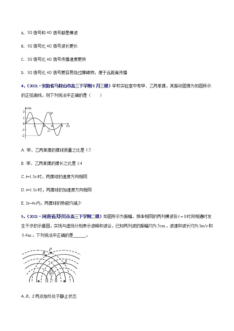 专题33 机械振动机械波（二）-2021年高考高三下学期5月模拟物理试题汇编（原卷版）第2页