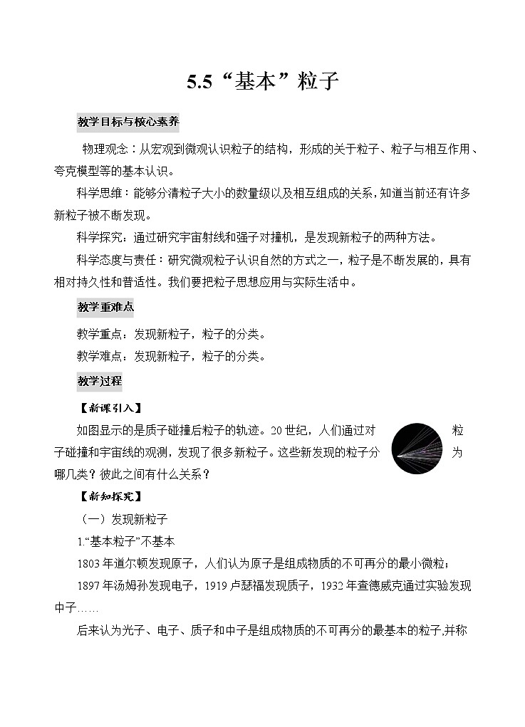 新教材 高中物理选择性必修三  5.5 基本粒子  课件+教案+练习(含答案)01