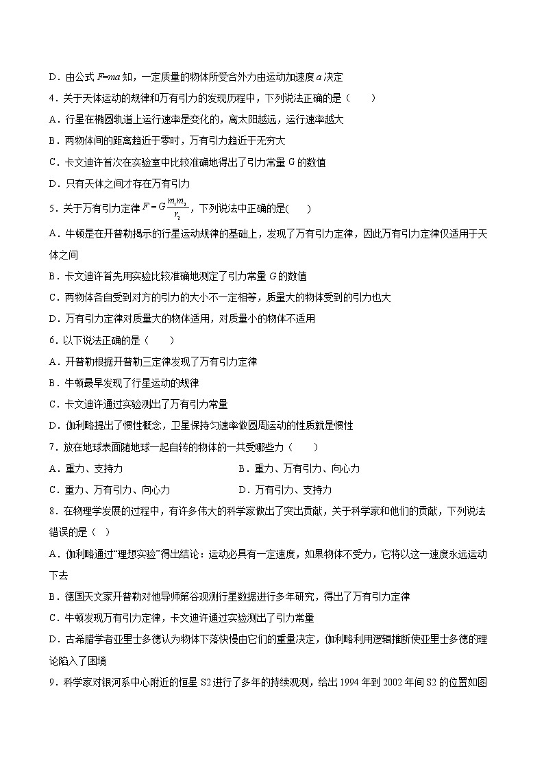 4.2万有引力定律是怎样发现的基础巩固2021—2022学年高中物理沪教版（2019）必修第二册练习题第2页