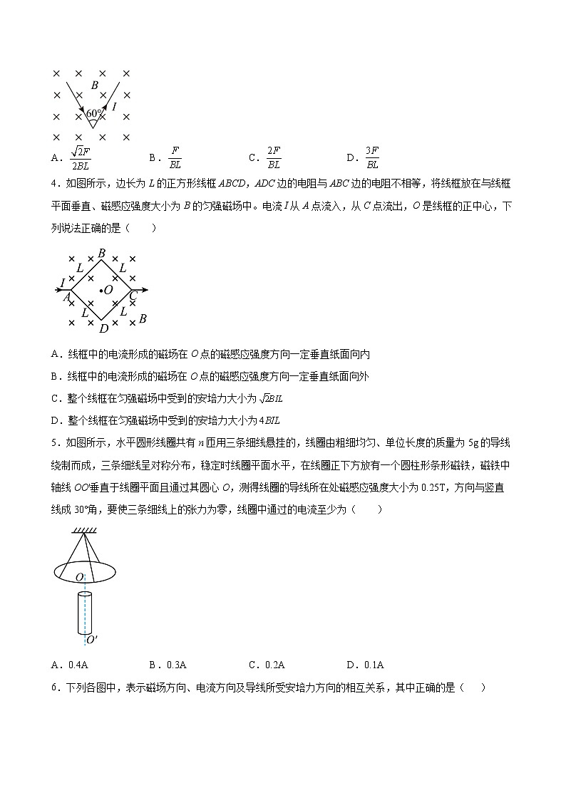 1.1安培力同步练习2021—2022学年高中物理教科版（2019）选择性必修第二册第2页