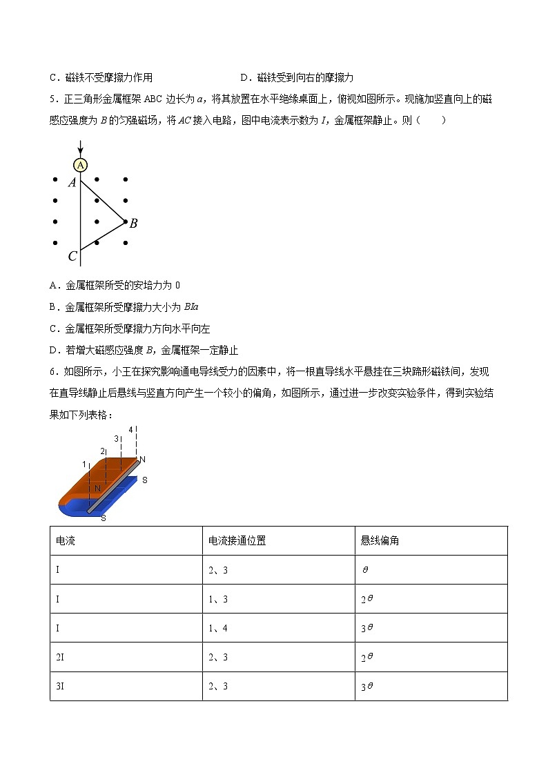1.1安培力基础巩固2021—2022学年高中物理沪教版（2019）选择性必修第二册练习题02