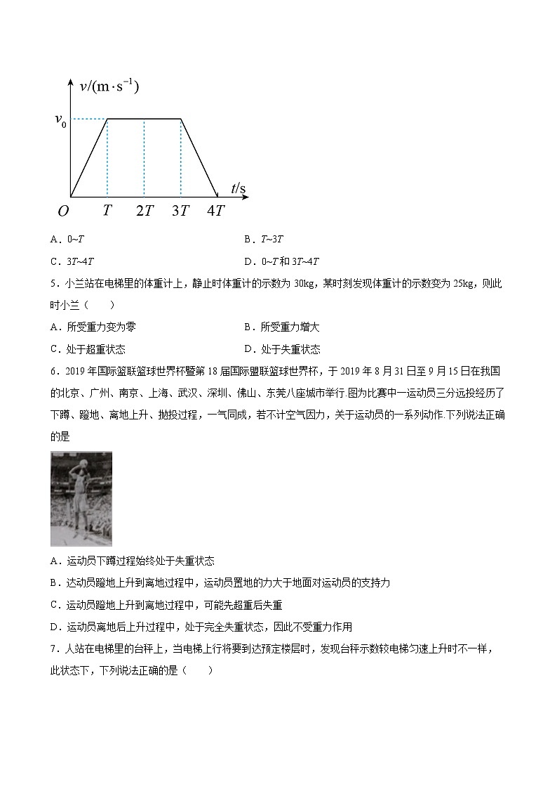 4.6超重和失重同步练习2021—2022学年高中物理人教版（2019）必修第一册02
