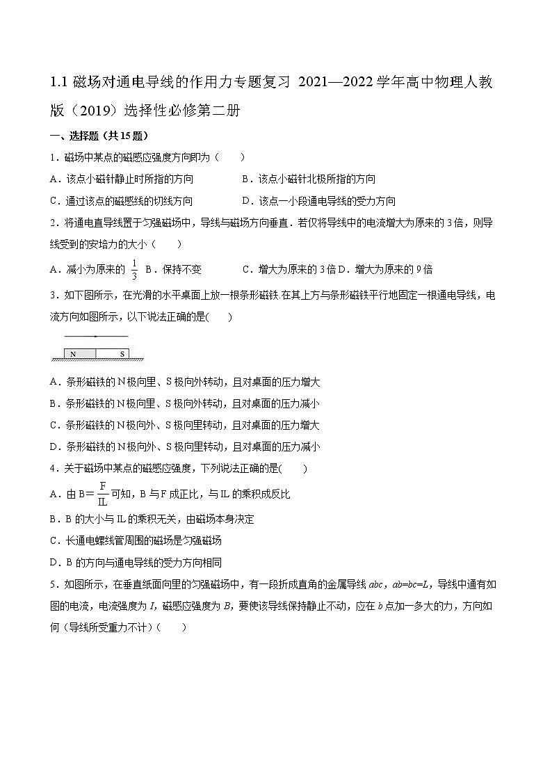1.1磁场对通电导线的作用力专题复习2021—2022学年高中物理人教版（2019）选择性必修第二册第1页