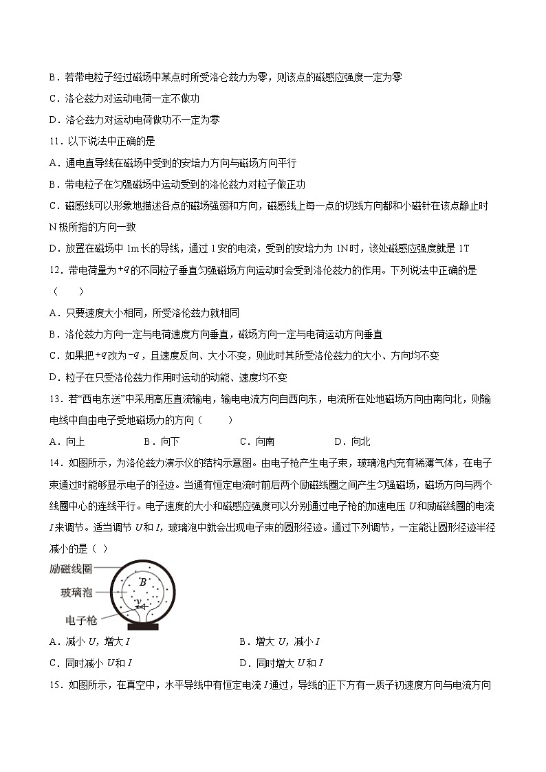 1.2磁场对运动电荷的作用力专题复习2021—2022学年高中物理人教版（2019）选择性必修第二册03