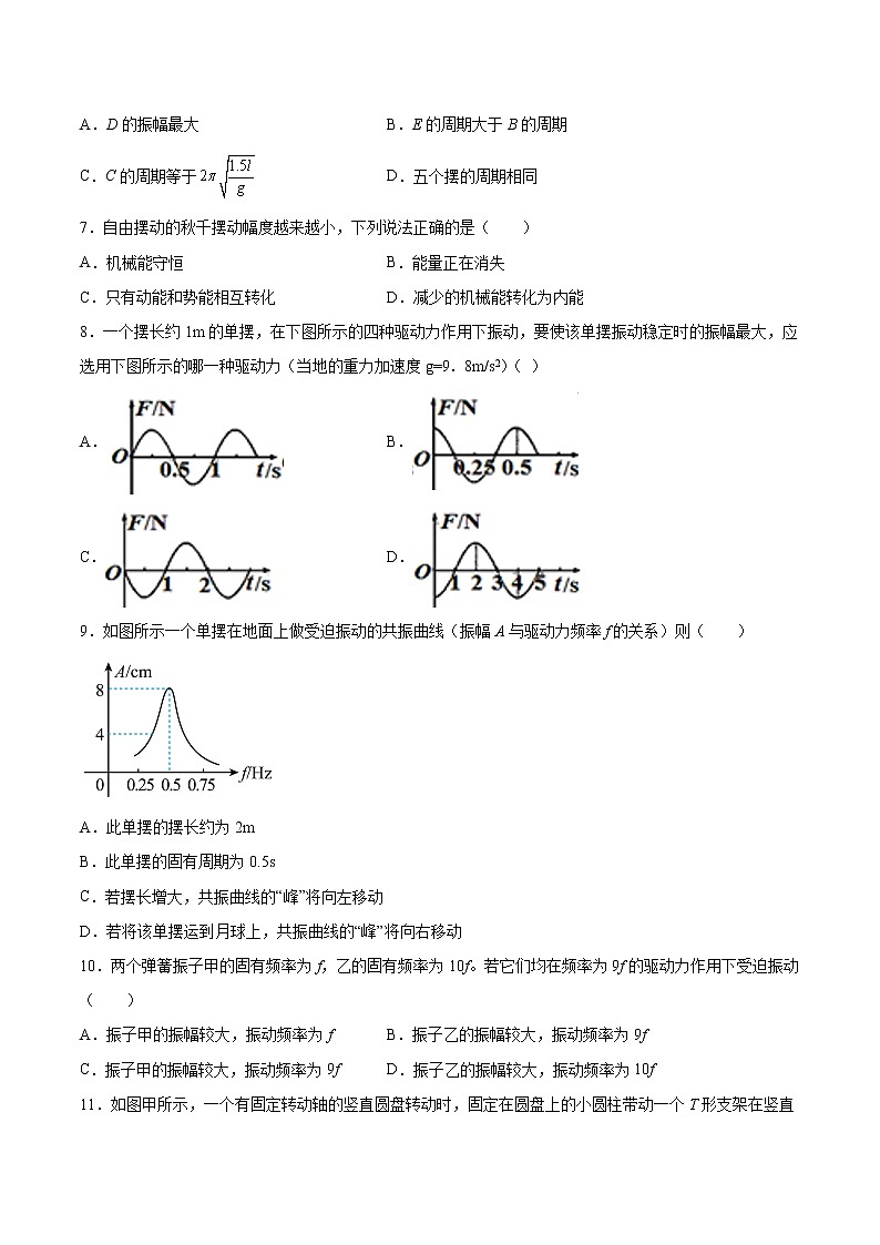 2.6受迫振动 共振同步练习2021—2022学年高中物理人教版（2019）选择性必修第一册03
