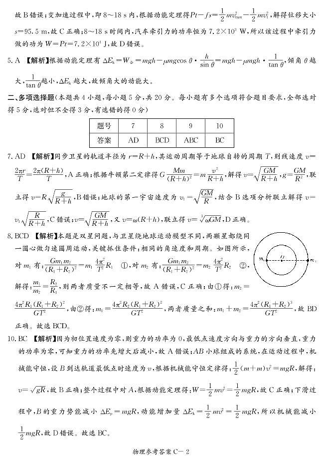 物理答案（高一3月联考C）第2页