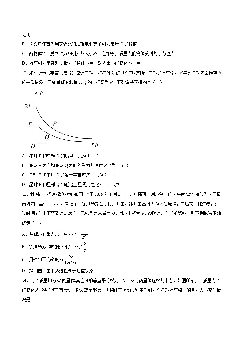 4.1天地力的综合：万有引力定律基础巩固2021—2022学年高中物理鲁科版（2019）必修第二册练习题03