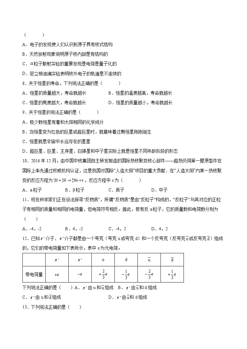5.5基本“粒子”同步练习2021—2022学年高中物理人教版（2019）选择性必修第三册02