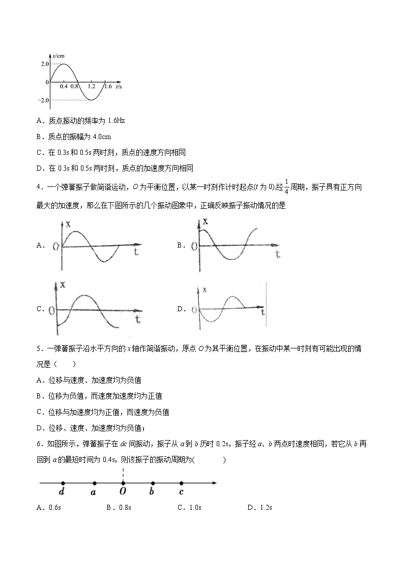 2.2简谐振动的描述同步练习2021—2022学年高中物理人教版（2019）选择性必修第一册02