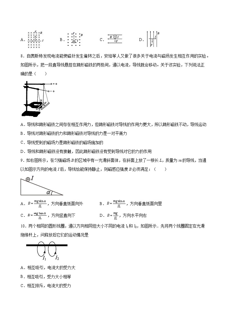 1.1安培力基础巩固2021—2022学年高中物理沪教版（2019）选择性必修第二册练习题03