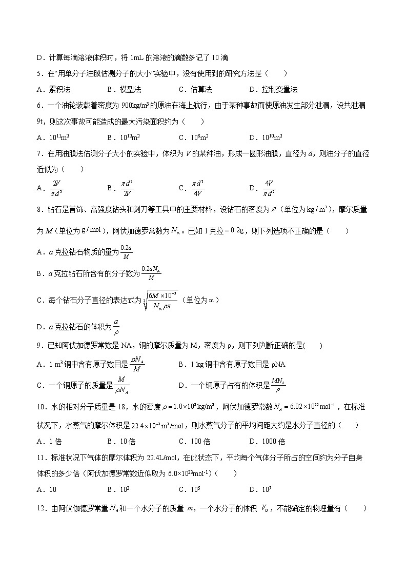 1.1走进分子世界同步练习2021—2022学年高中物理沪教版（2019）选择性必修第三册第2页