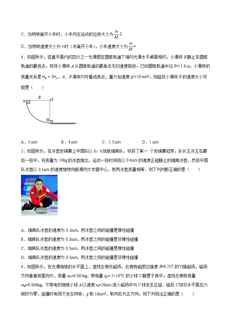 1.4美妙的守恒定律同步练习2021—2022学年高中物理沪教版（2019）选择性必修第一册02
