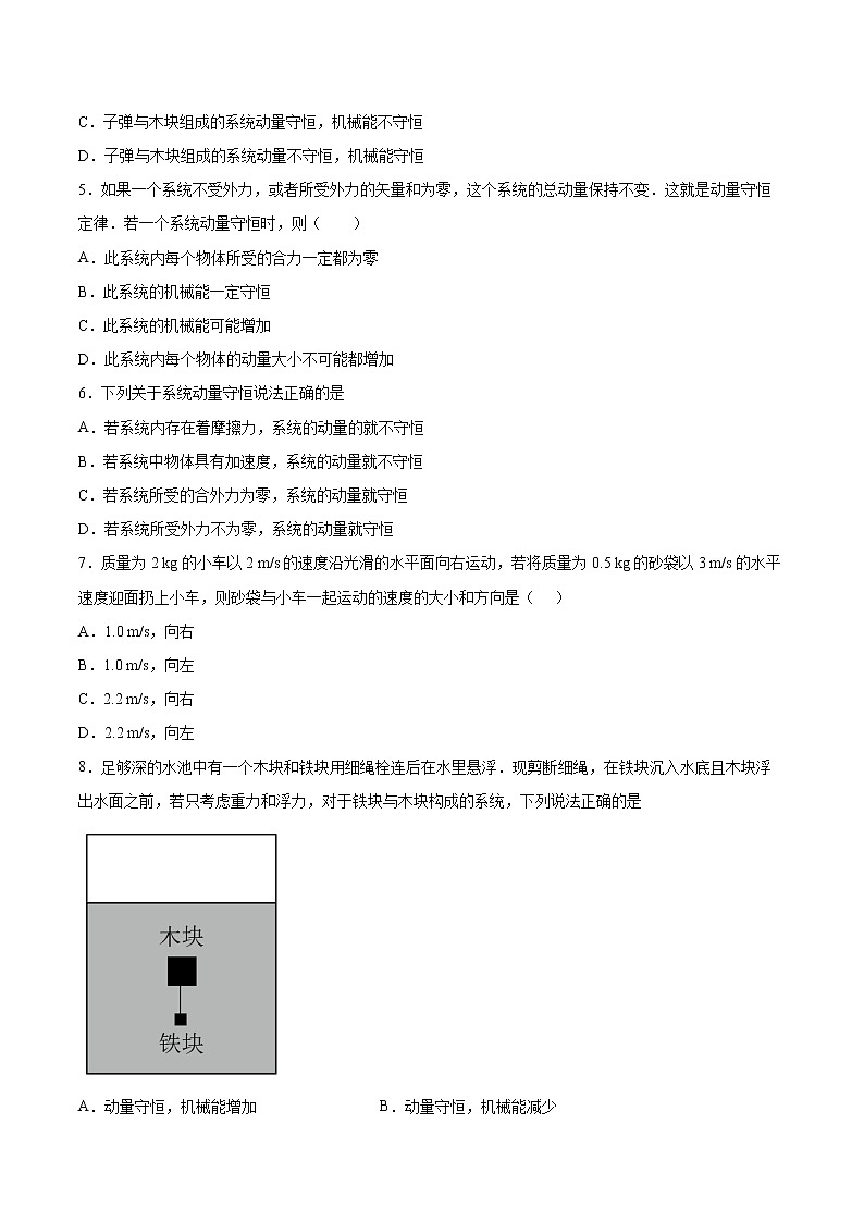 1.3动量守恒定律同步练习2021—2022学年高中物理教科版（2019）选择性必修第一册02