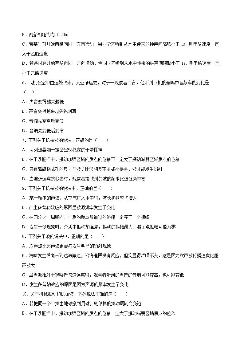 3.6多普勒效应同步练习2021—2022学年高中物理教科版（2019）选择性必修第一册02
