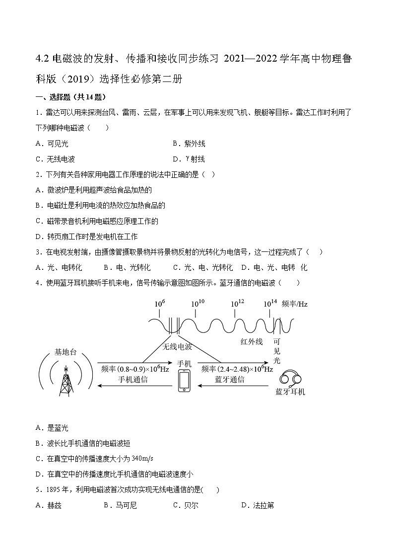 4.2电磁波的发射、传播和接收同步练习2021—2022学年高中物理鲁科版（2019）选择性必修第二册01