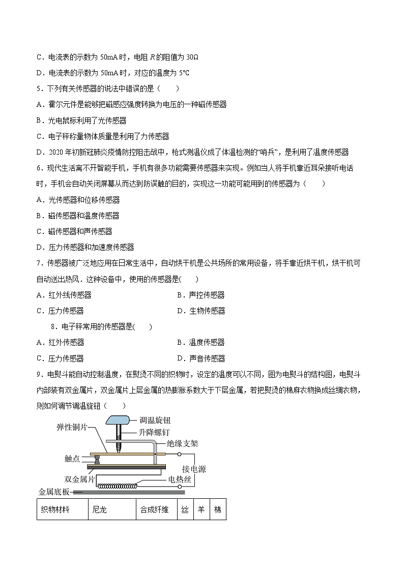 5.3大显身手的传感器同步练习2021—2022学年高中物理鲁科版（2019）选择性必修第二册02