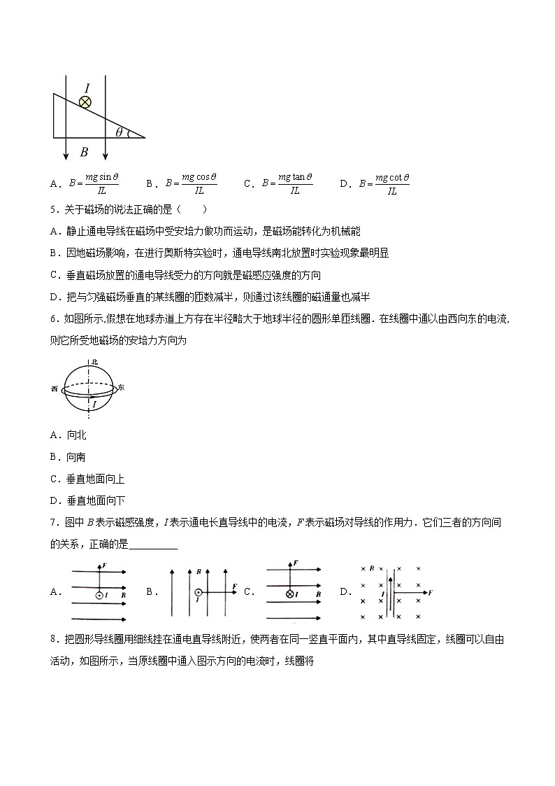 1.1安培力及其应用基础巩固2021—2022学年高中物理鲁科版（2019）选择性必修第二册练习题02
