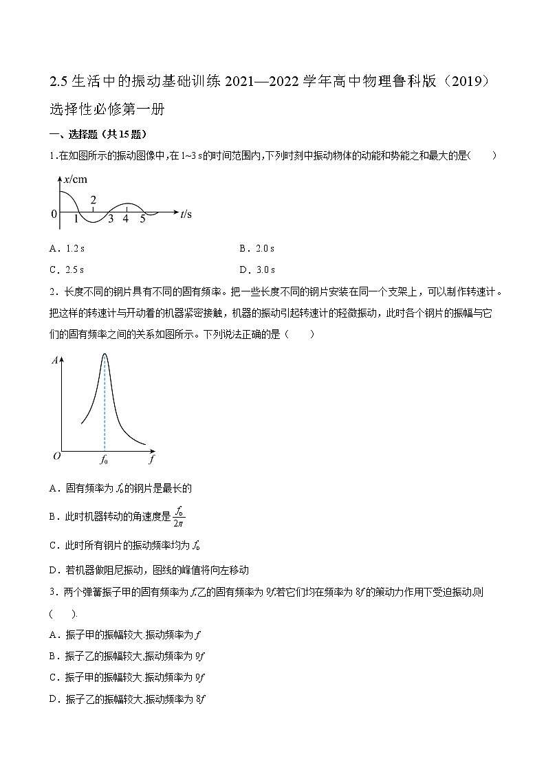2.5生活中的振动基础训练2021—2022学年高中物理鲁科版（2019）选择性必修第一册01