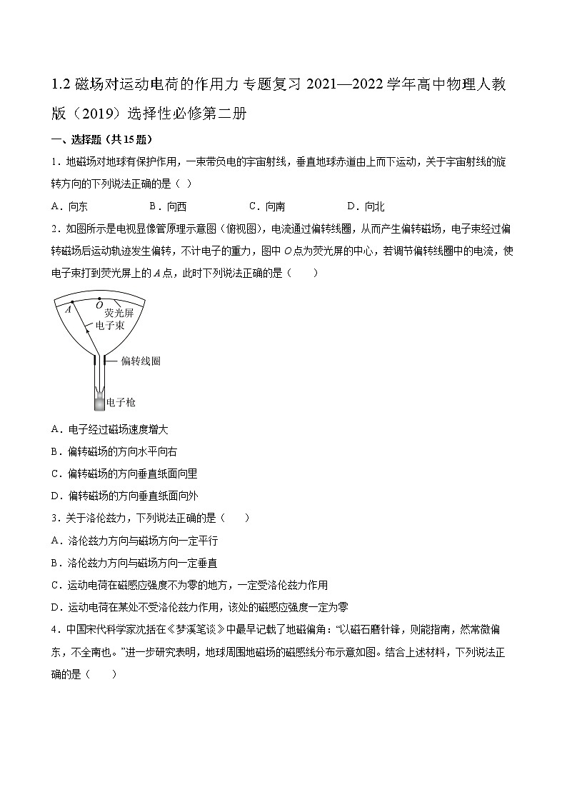 1.2磁场对运动电荷的作用力专题复习2021—2022学年高中物理人教版（2019）选择性必修第二册01