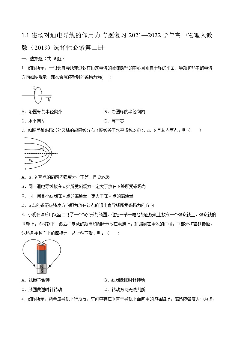 1.1磁场对通电导线的作用力专题复习2021—2022学年高中物理人教版（2019）选择性必修第二册第1页