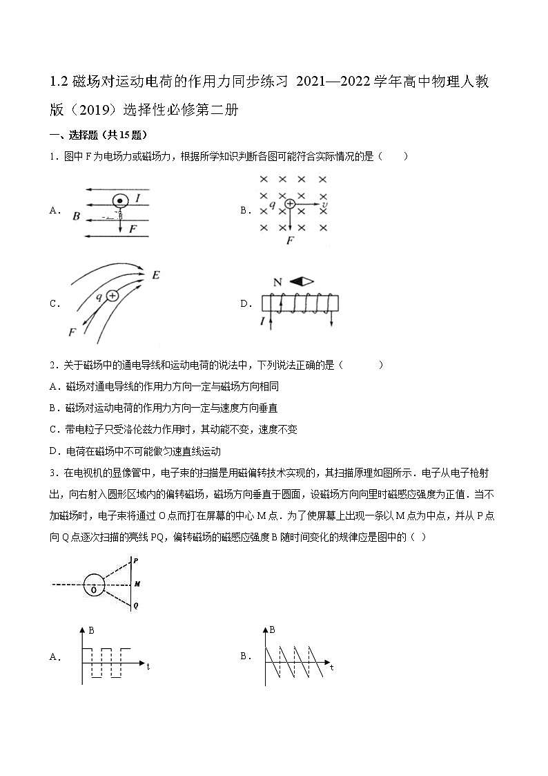1.2磁场对运动电荷的作用力同步练习2021—2022学年高中物理人教版（2019）选择性必修第二册第1页