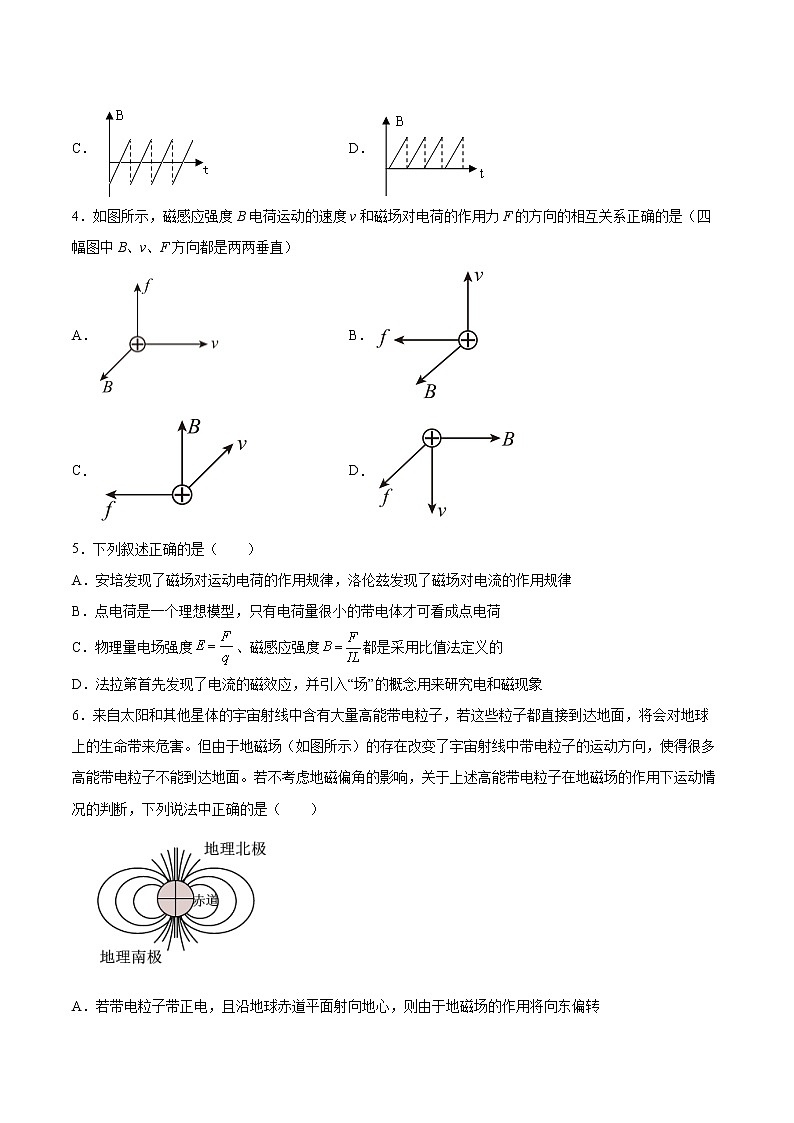 1.2磁场对运动电荷的作用力同步练习2021—2022学年高中物理人教版（2019）选择性必修第二册第2页