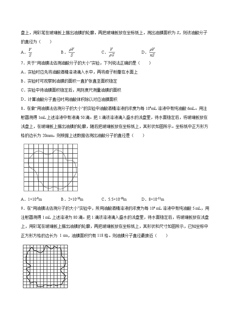 1.2实验：用油膜法估测油酸分子的大小专题复习2021—2022学年高中物理人教版（2019）选择性必修第三册第2页