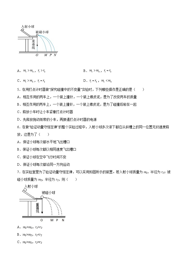 1.4实验：验证动量守恒定律专题复习2021—2022学年高中物理人教版（2019）选择性必修第一册02