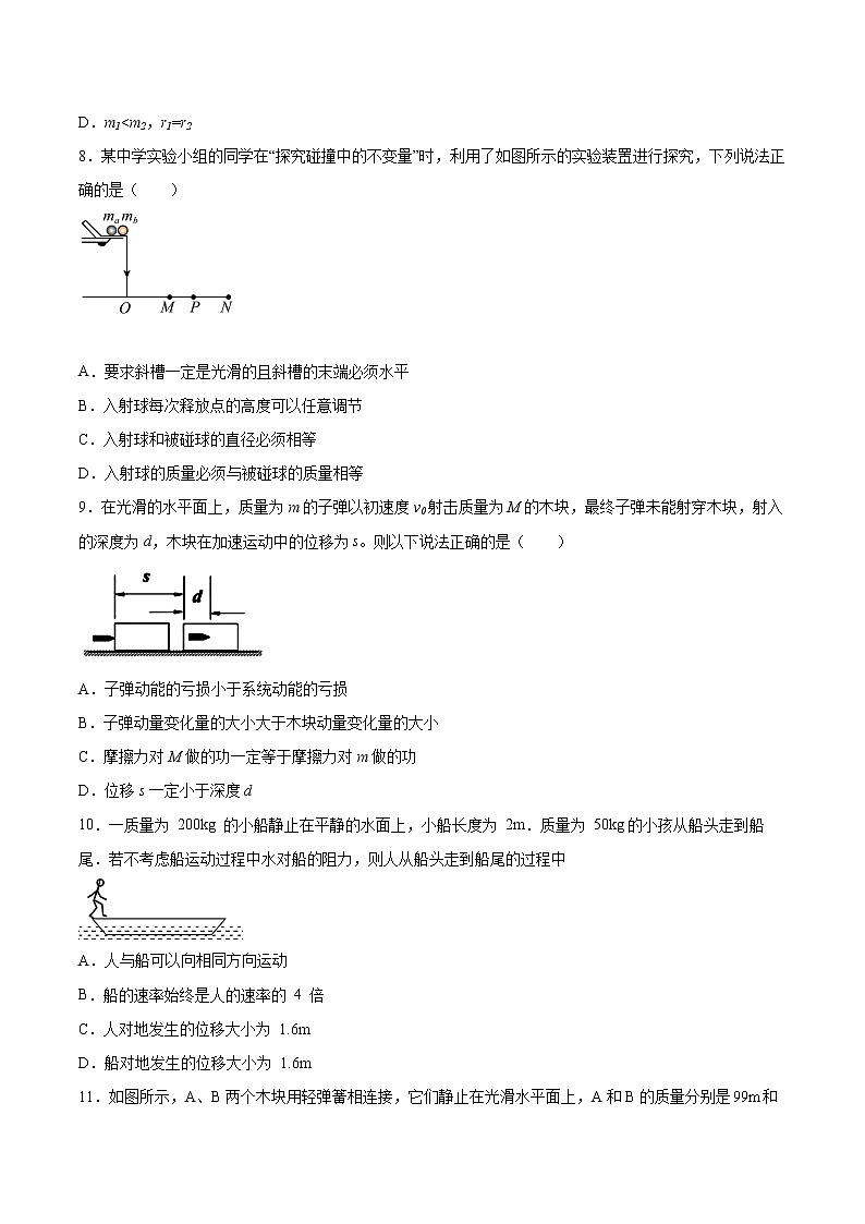 1.4实验：验证动量守恒定律专题复习2021—2022学年高中物理人教版（2019）选择性必修第一册03