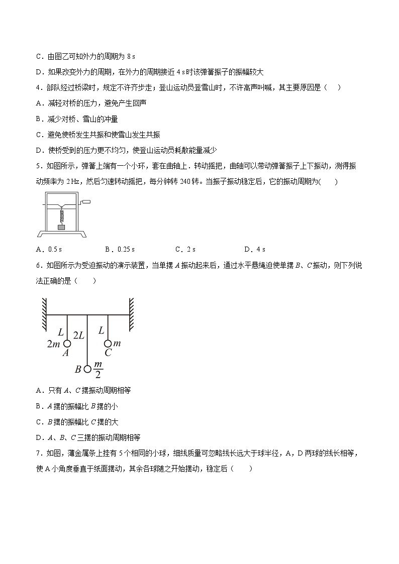2.6受迫振动 共振专题复习2021—2022学年高中物理人教版（2019）选择性必修第一册02