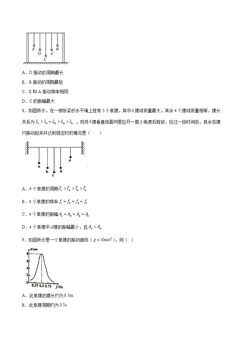 2.6受迫振动 共振专题复习2021—2022学年高中物理人教版（2019）选择性必修第一册03