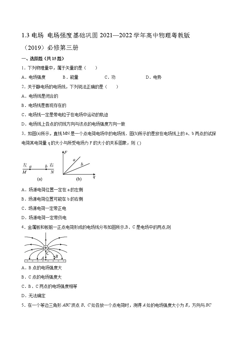 1.3电场 电场强度基础巩固2021—2022学年高中物理粤教版（2019）必修第三册练习题01