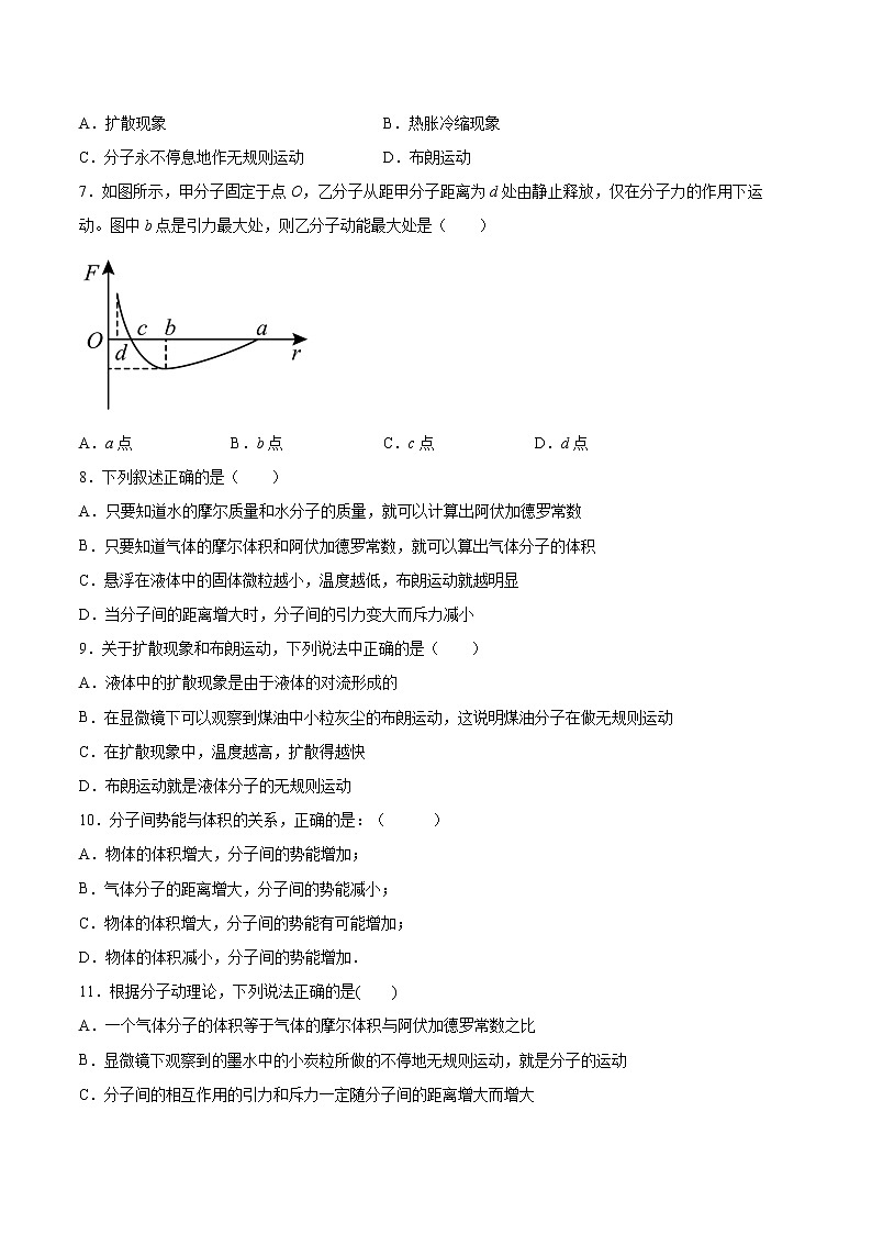 1.2分子热运动与分子力基础巩固2021—2022学年高中物理粤教版（2019）选择性必修第三册练习题02