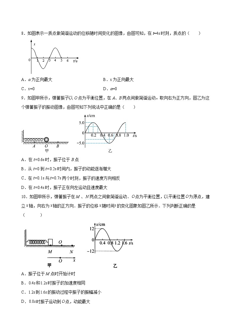 2.2简谐运动的描述基础巩固2021—2022学年高中物理粤教版（2019）选择性必修第一册练习题03
