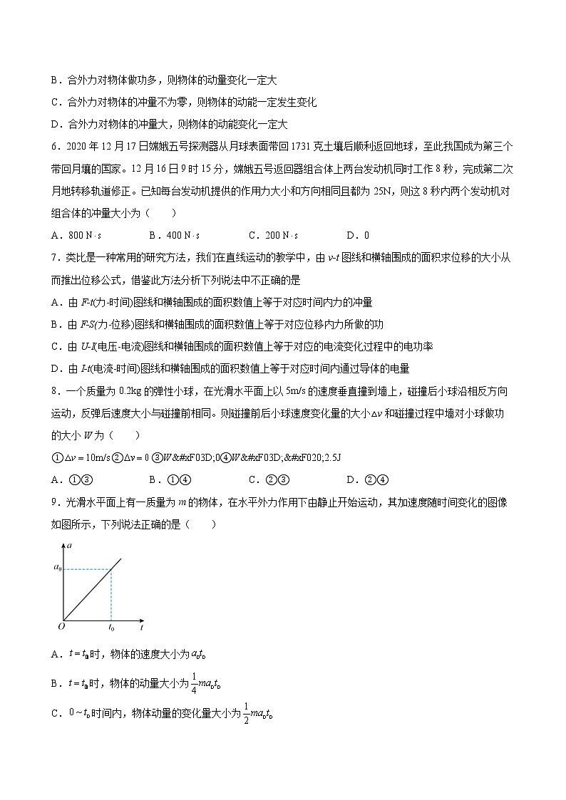 1.1冲量 动量基础巩固2021—2022学年高中物理粤教版（2019）选择性必修第一册练习题02
