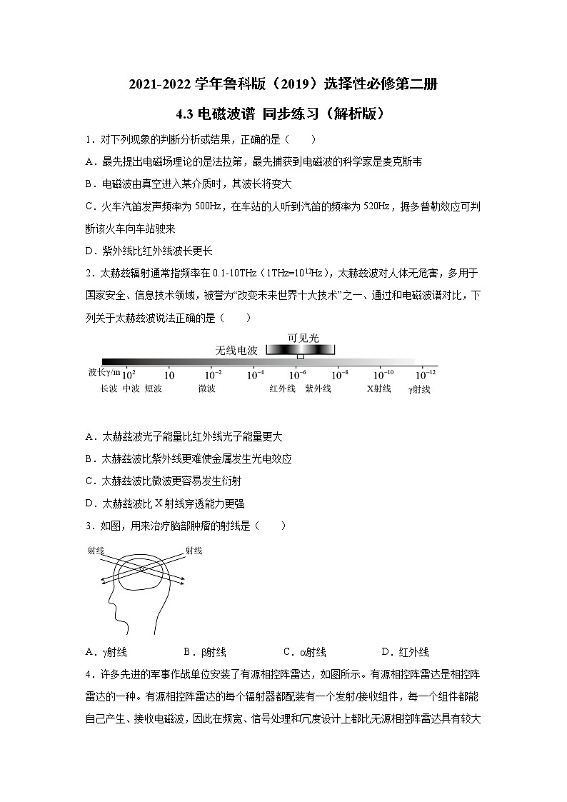 2021-2022学年高中物理新鲁科版选择性必修第二册 4.3电磁波谱 同步练习（解析版）01