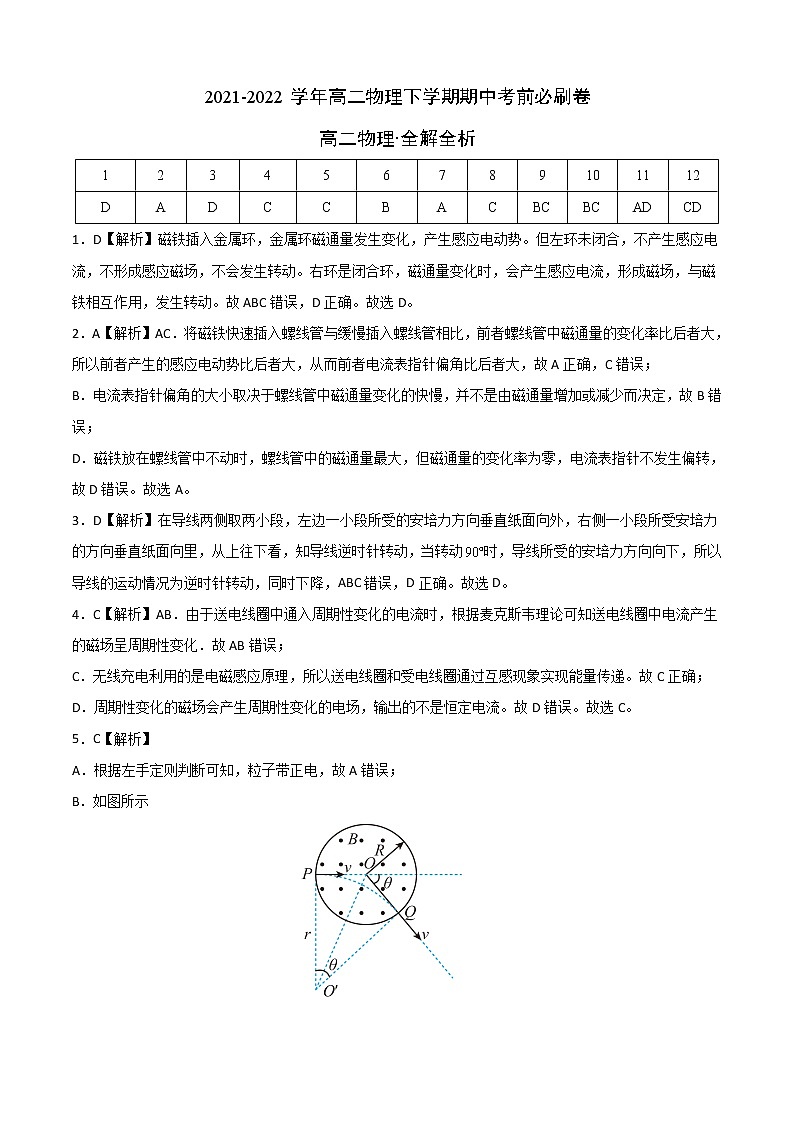 高中物理2021-2022学年高二下学期期中考卷（答案）第1页
