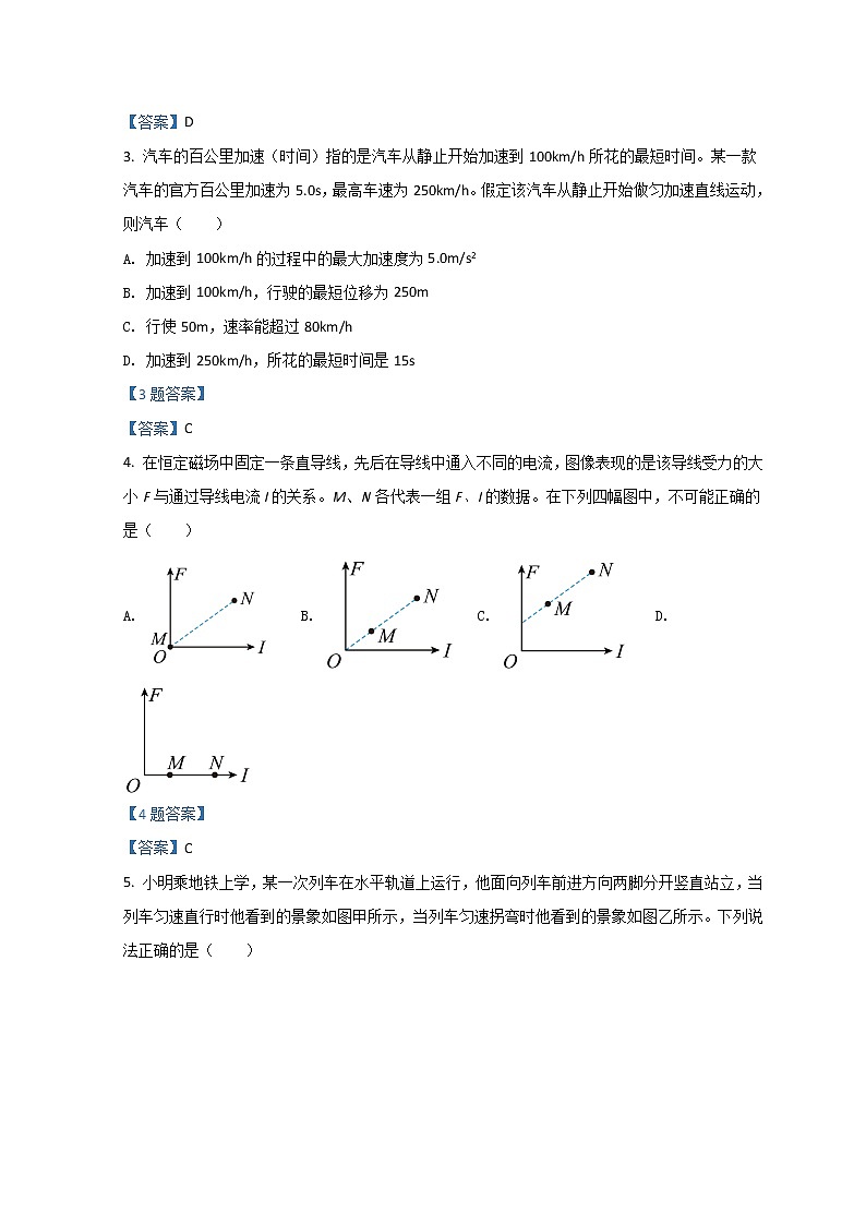 2022杭州高三下学期4月份教学质量检测（二模）物理含答案第2页