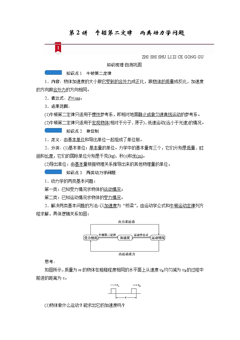 第三章 第2讲　牛顿第二定律　两类动力学问题—2022高中物理一轮复习学案第1页