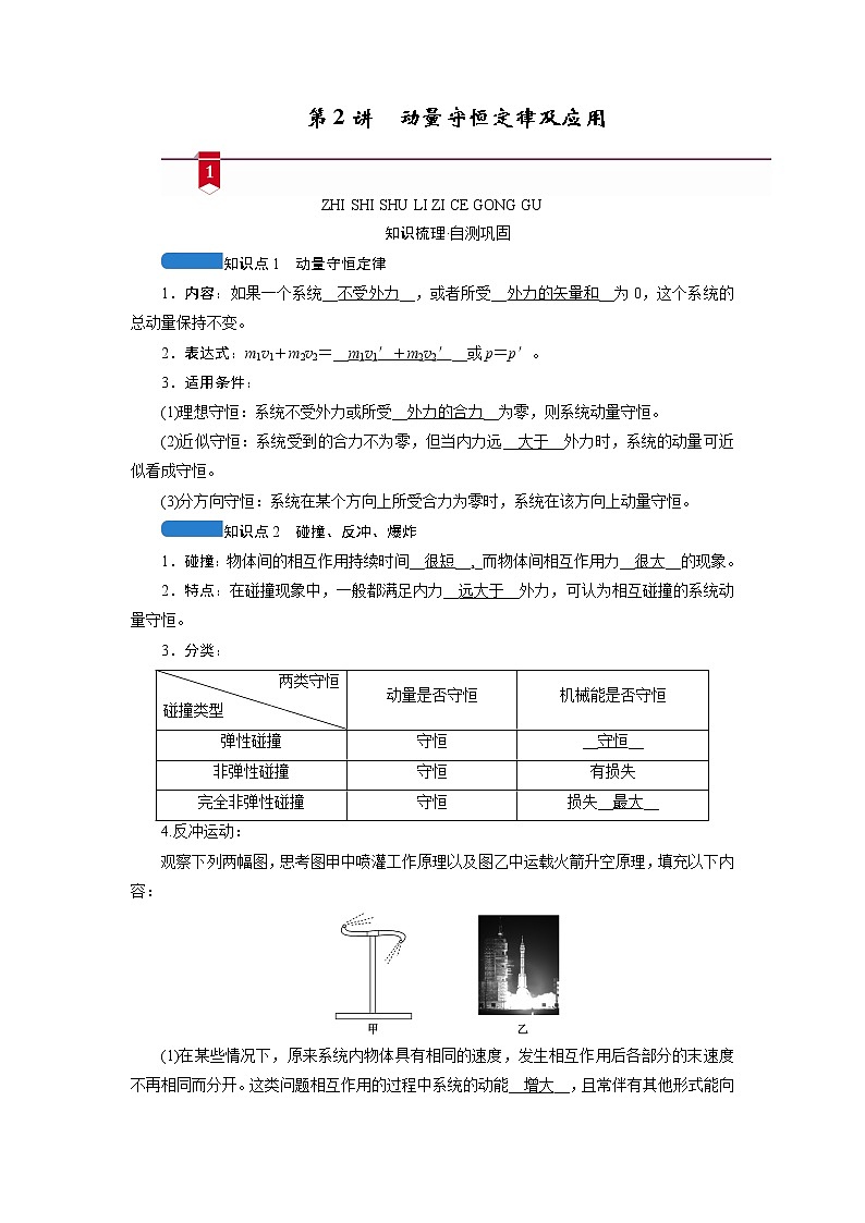 第六章   第2讲　动量守恒定律及应用—2022高中物理一轮复习学案第1页